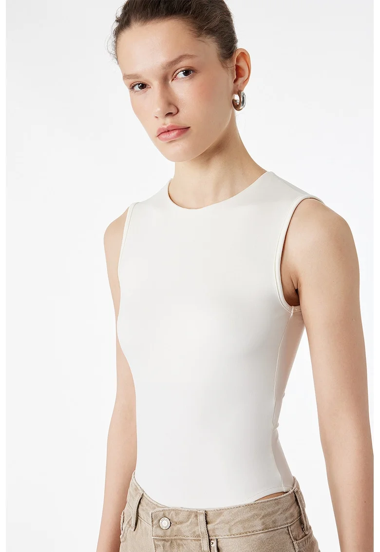 Body cu croiala slim-fit, fara maneci, Alb murdar