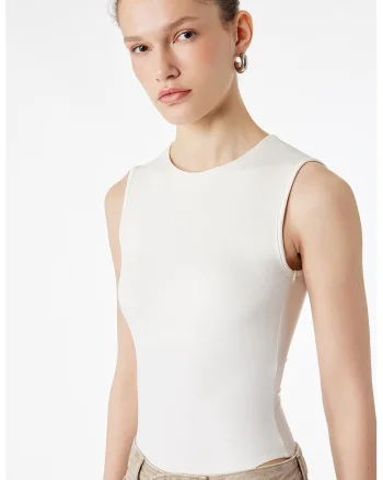 Body cu croiala slim-fit, fara maneci, Alb murdar