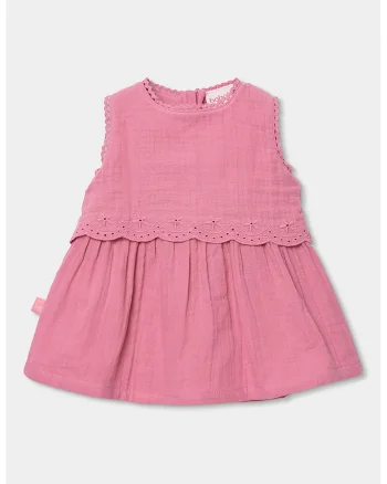 Set de rochie din bumbac si chiloti, Roz