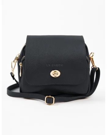 Geanta crossbody de piele cu buzunare exterioare cu fermoar, Negru