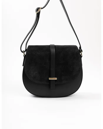 Geanta crossbody de piele cu insertii de piele intoarsa, Negru
