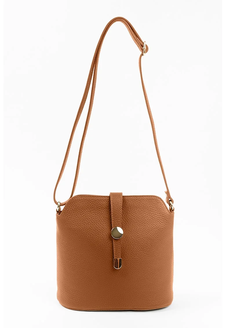 Geanta crossbody de piele cu bareta ajustabila, Caramel