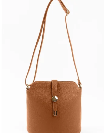 Geanta crossbody de piele cu bareta ajustabila, Caramel