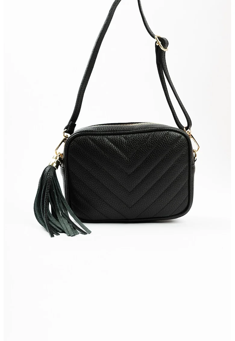 Geanta crossbody de piele cu canaf, Negru