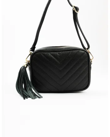 Geanta crossbody de piele cu canaf, Negru