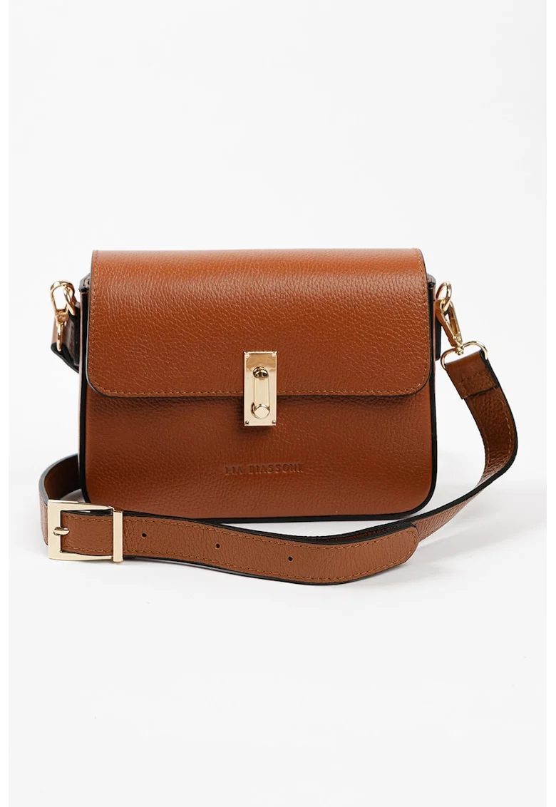 Geanta crossbody din piele cu detaliu cu logo in relief, Caramel