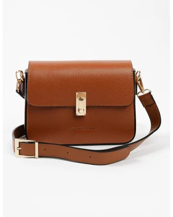 Geanta crossbody din piele cu detaliu cu logo in relief, Caramel