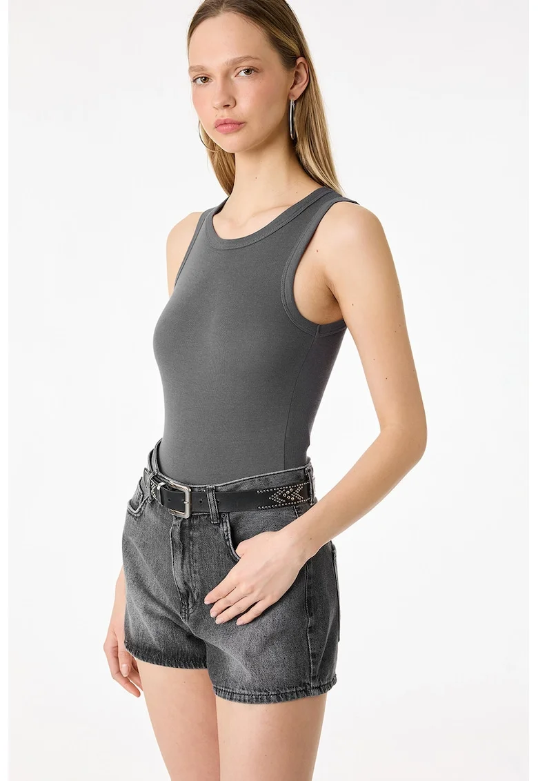 Top-body uni din amestec de bumbac si modal, Gri inchis