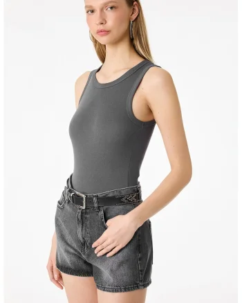 Top-body uni din amestec de bumbac si modal, Gri inchis
