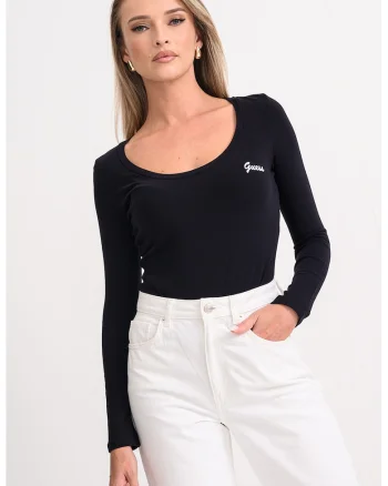 Body slim fit cu maneci lungi, Negru