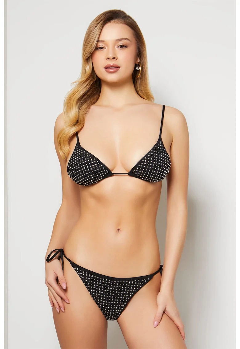 Sutien de baie cu strasuri, Negru/Argintiu