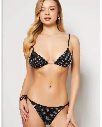 Sutien de baie cu strasuri, Negru/Argintiu