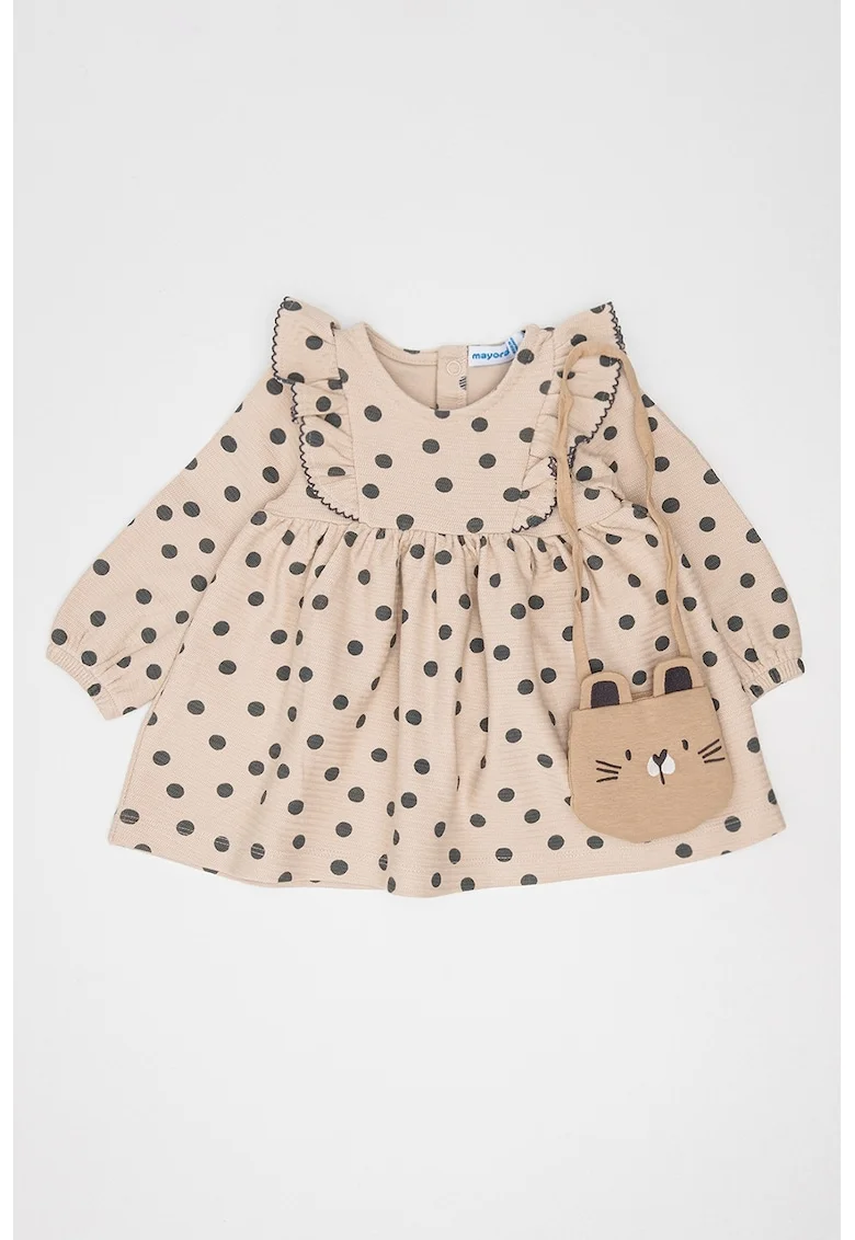 Set de rochie evazata si geanta crossbody, Bej/Gri carbune