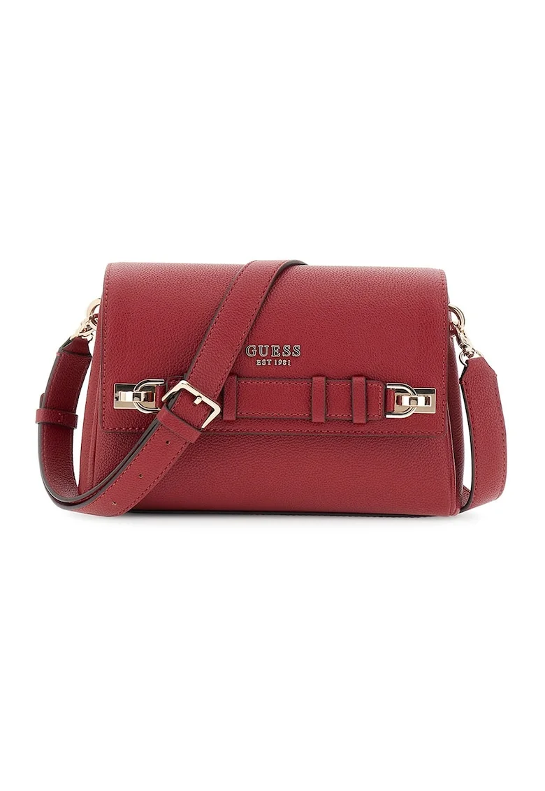 Geanta crossbody de piele ecologica, Negru/Rosu inchis