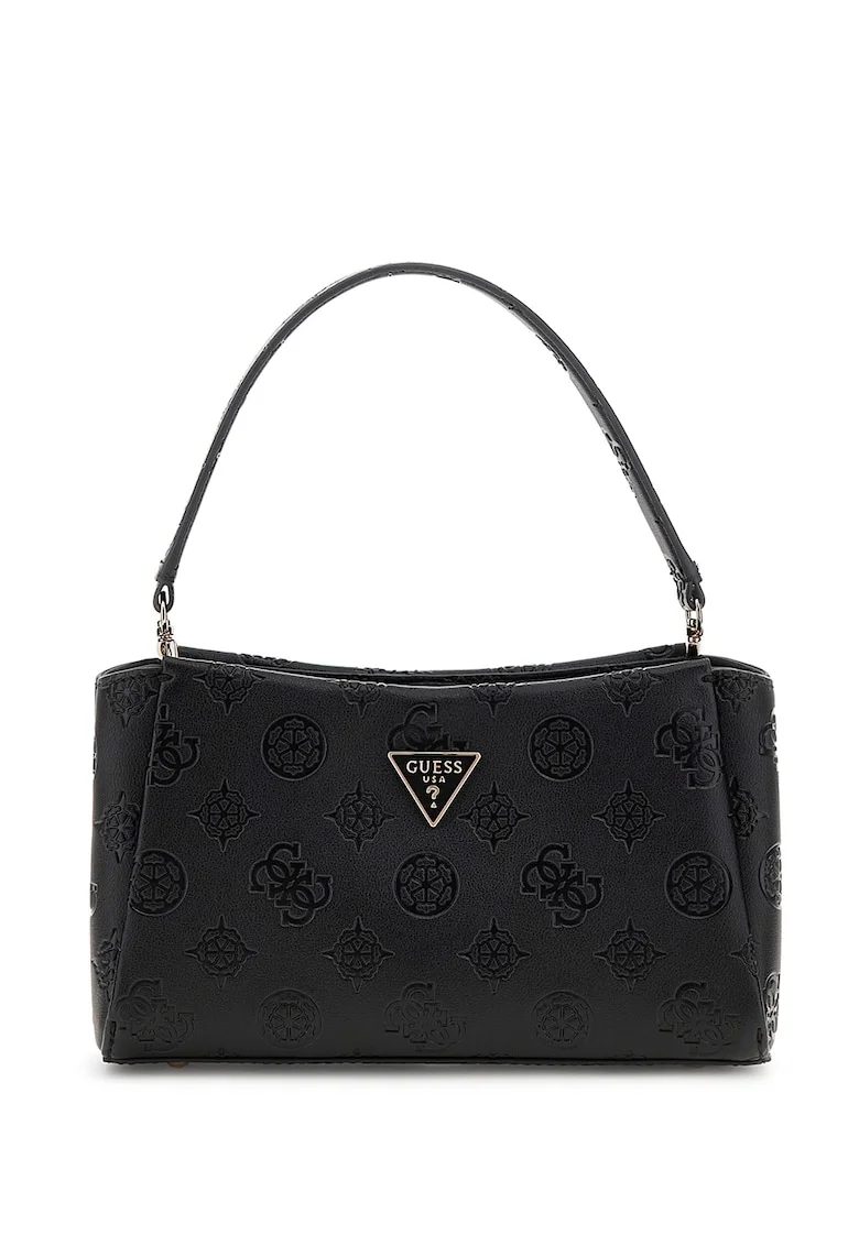 Geanta crossbody din piele ecologica cu model monograma, Negru