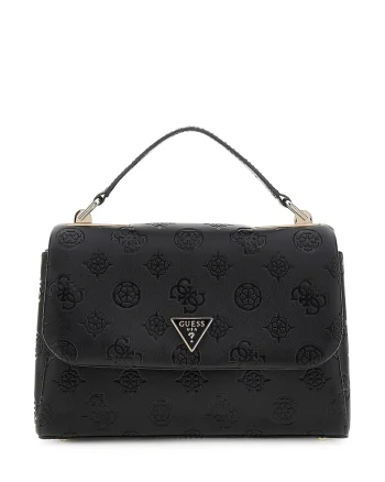 Geanta crossbody cu model logo si clapa, Negru