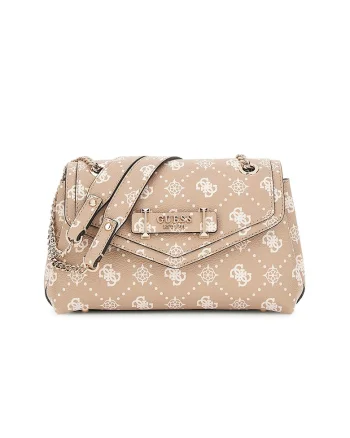 Geanta crossbody cu model monograma, Maro nisip/Alb murdar