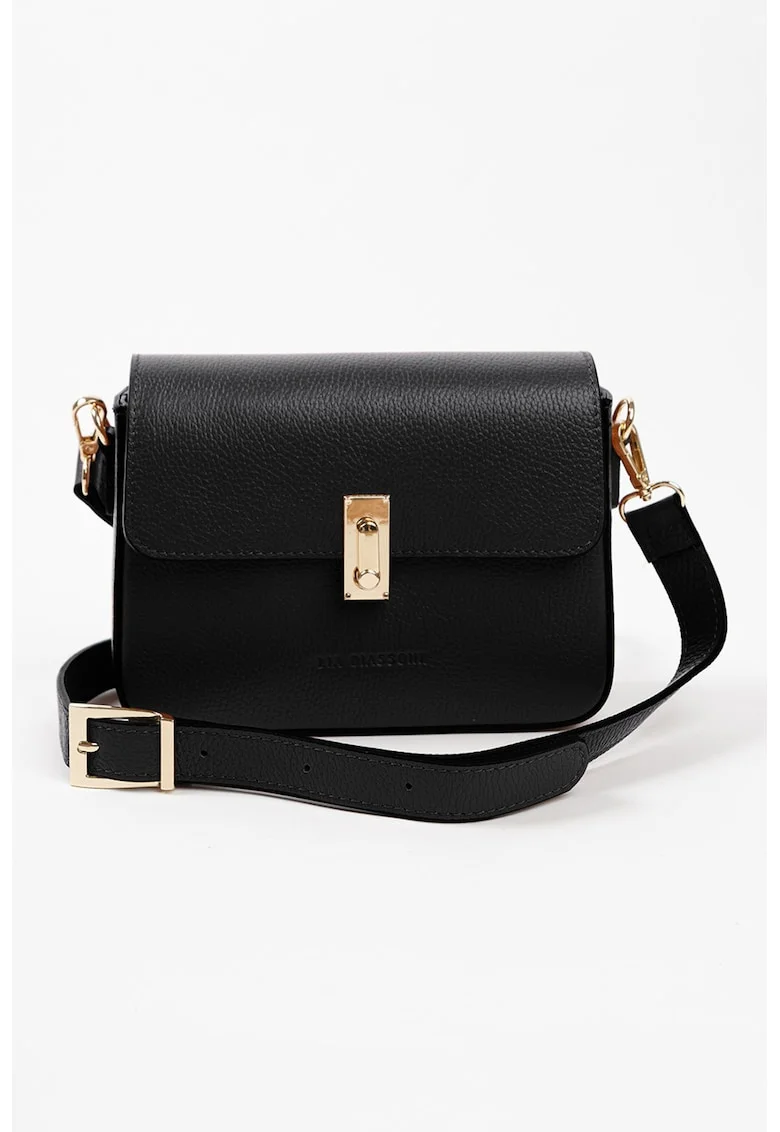 Geanta crossbody din piele cu detaliu cu logo in relief, Negru