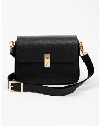 Geanta crossbody din piele cu detaliu cu logo in relief, Negru