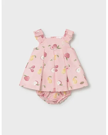 Set de rochie din amestec de in cu model si chiloti - 2 piese, Roz pastel