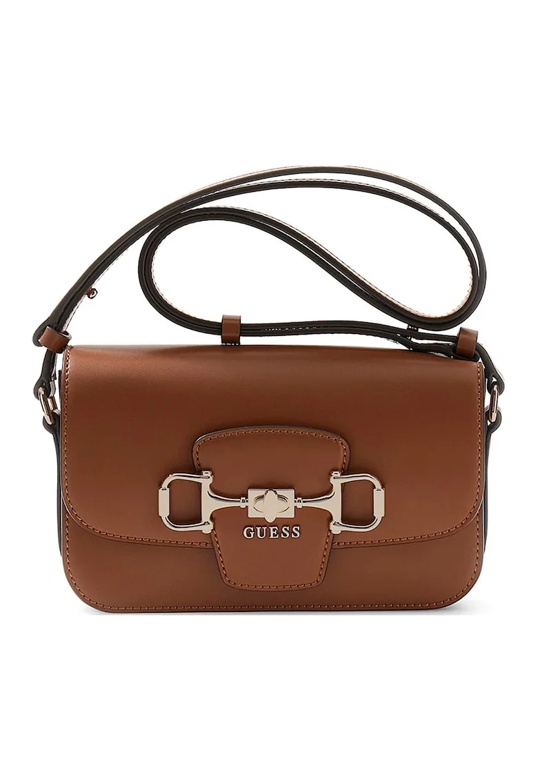 Geanta crossbody de piele ecologica cu logo Janie, Maro scortisoara