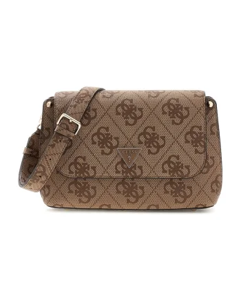 Geanta crossbody cu clapa si model monograma Meridian, Bej