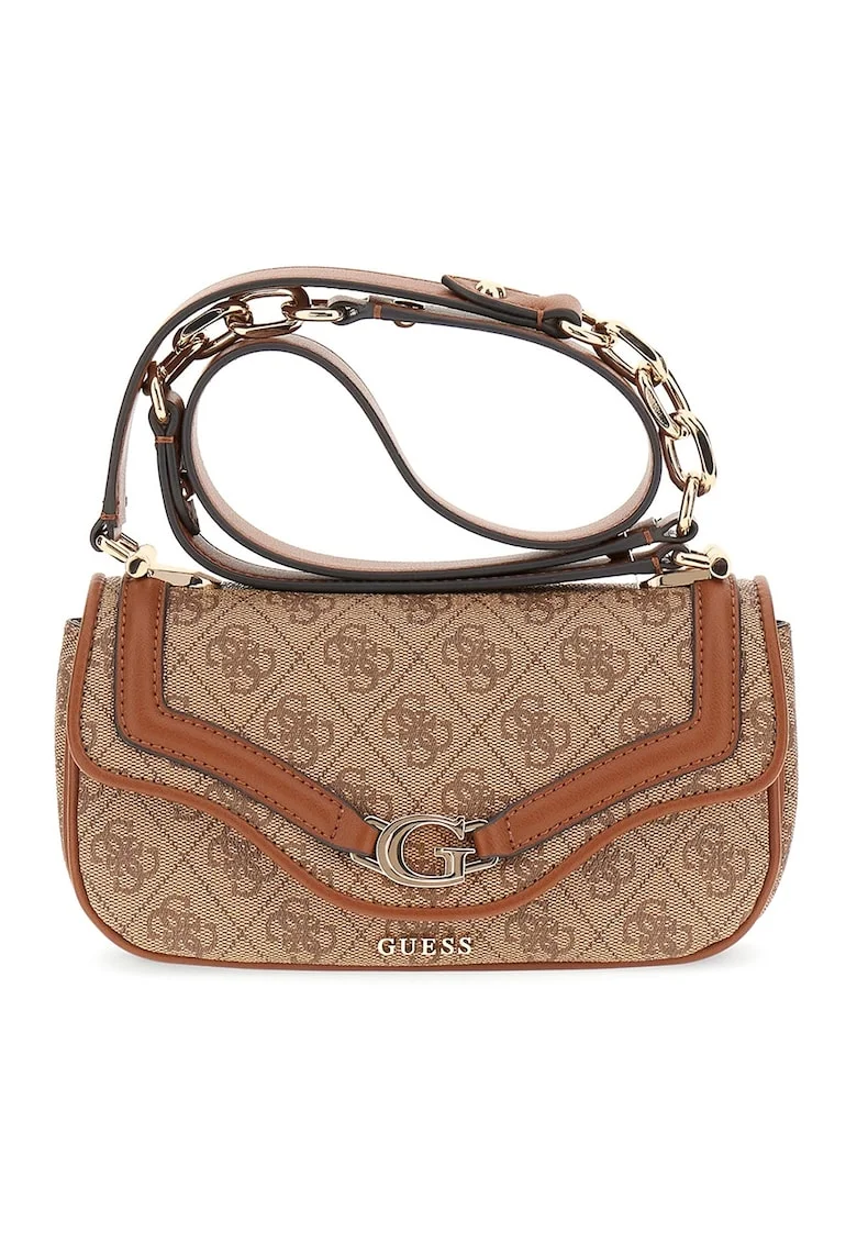 Geanta crossbody de piele ecologica cu monograma, Maro deschis