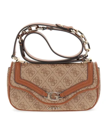 Geanta crossbody de piele ecologica cu monograma, Maro deschis