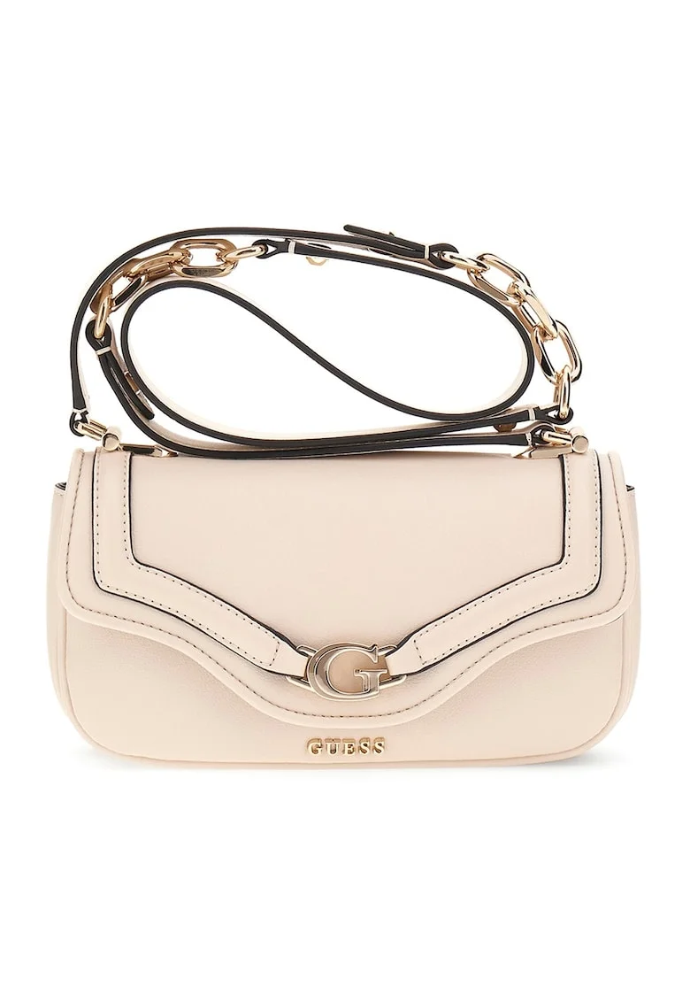 Geanta crossbody de piele ecologica cu clapa, Negru/Crem