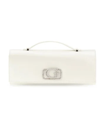 Geanta crossbody cu bareta lant, Alb optic