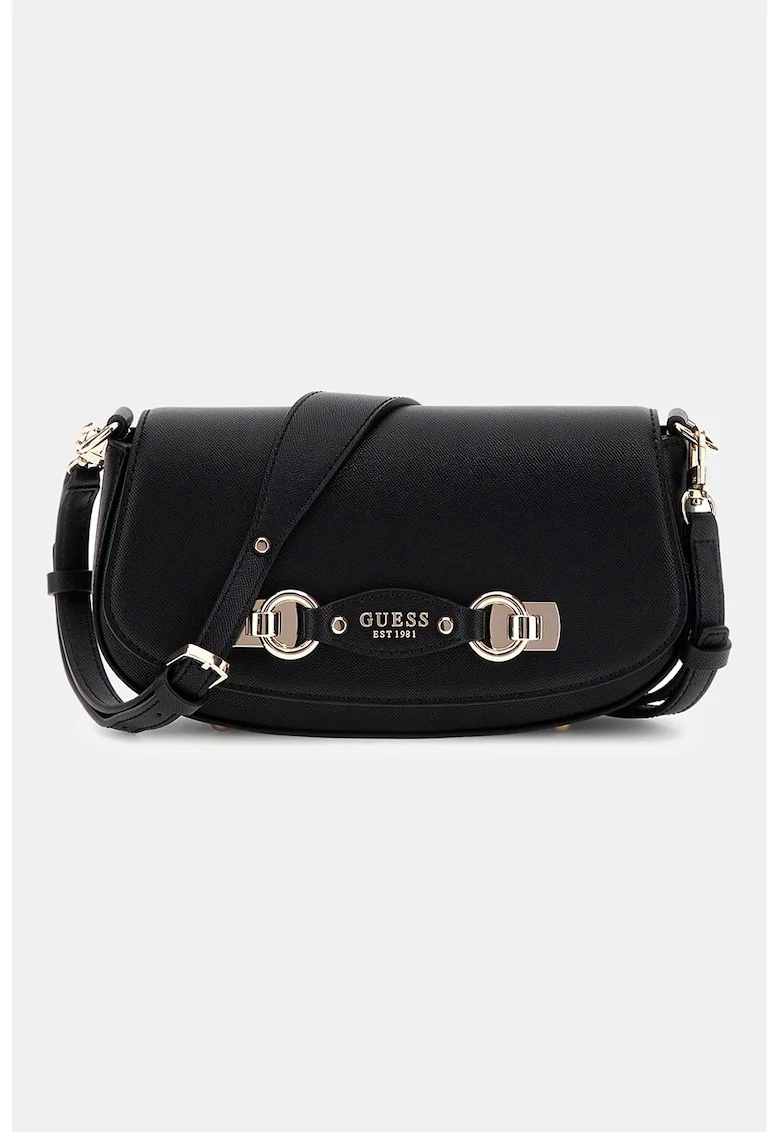 Geanta crossbody din piele ecologica cu clapa, Negru