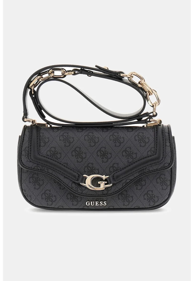 Geanta crossbody de piele ecologica cu monograma, Gri inchis