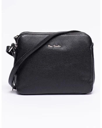 Geanta crossbody de piele cu doua compartimente, Negru