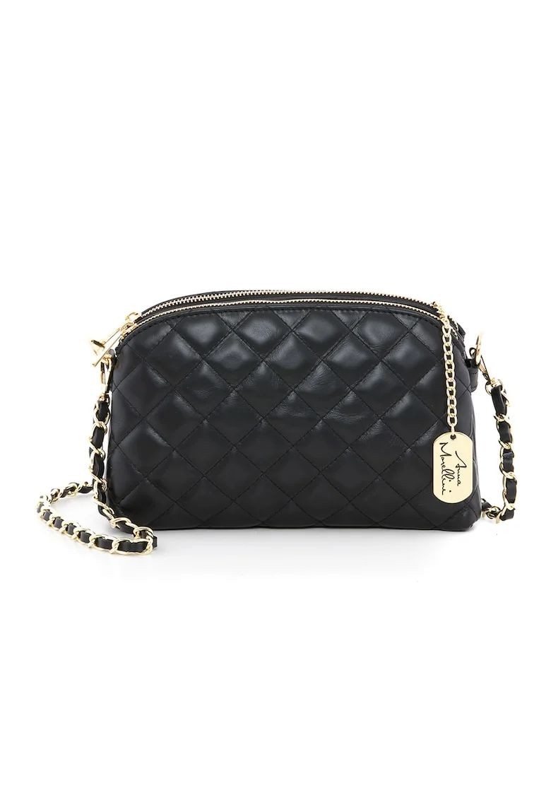 Geanta crossbody din piele cu aspect matlasat Geltrude, Negru
