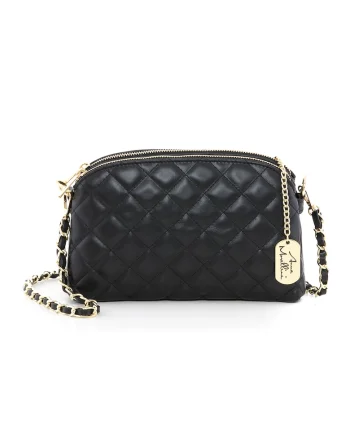 Geanta crossbody din piele cu aspect matlasat Geltrude, Negru
