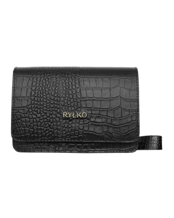 Geanta crossbody de piele cu aspect de piele de crocodil, Negru