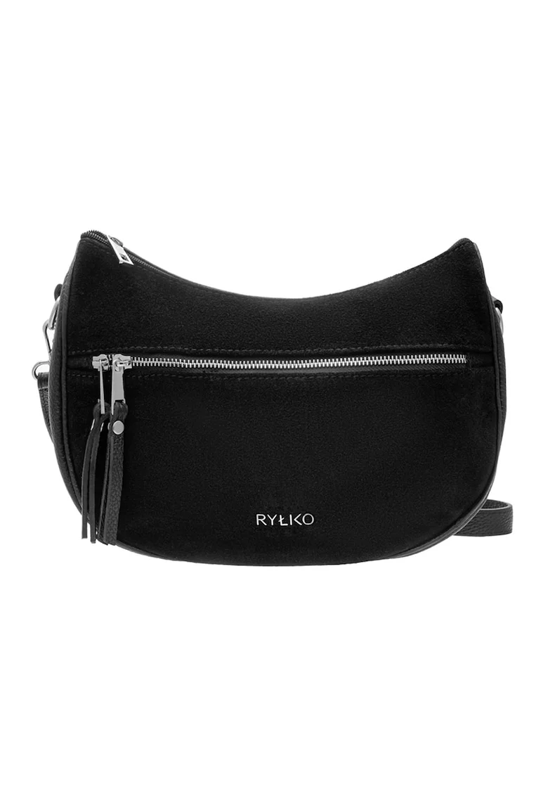 Rylko, Geanta crossbody de piele si piele intoarsa, Negru