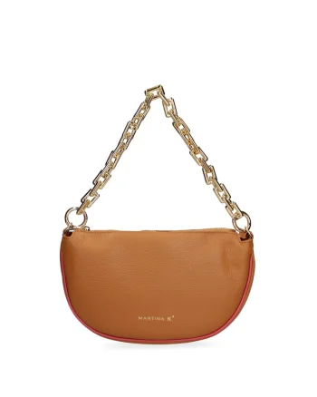 Geanta crossbody din piele 168057, Caramel
