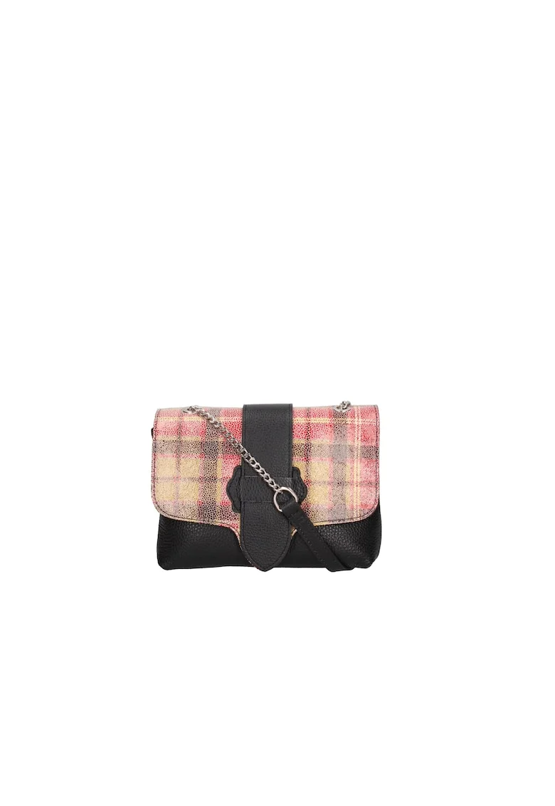 Geanta crossbody de piele cu bareta lant, Rosu/Negru