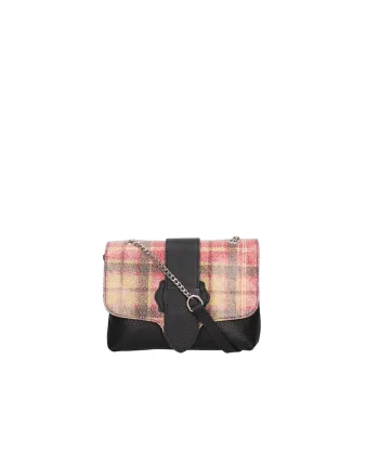 Geanta crossbody de piele cu bareta lant, Rosu/Negru