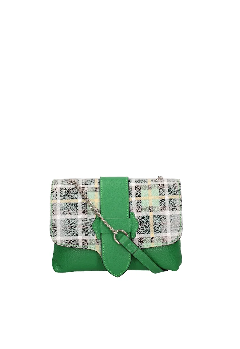 Geanta crossbody de piele cu bareta lant, Verde