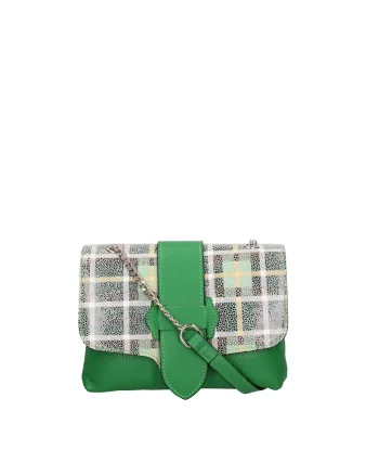 Geanta crossbody de piele cu bareta lant, Verde