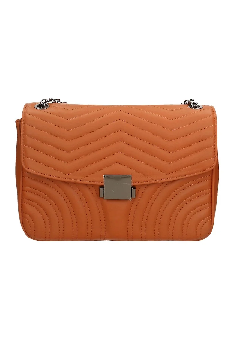 Geanta crossbody din piele cu garnituri cusute, Maro