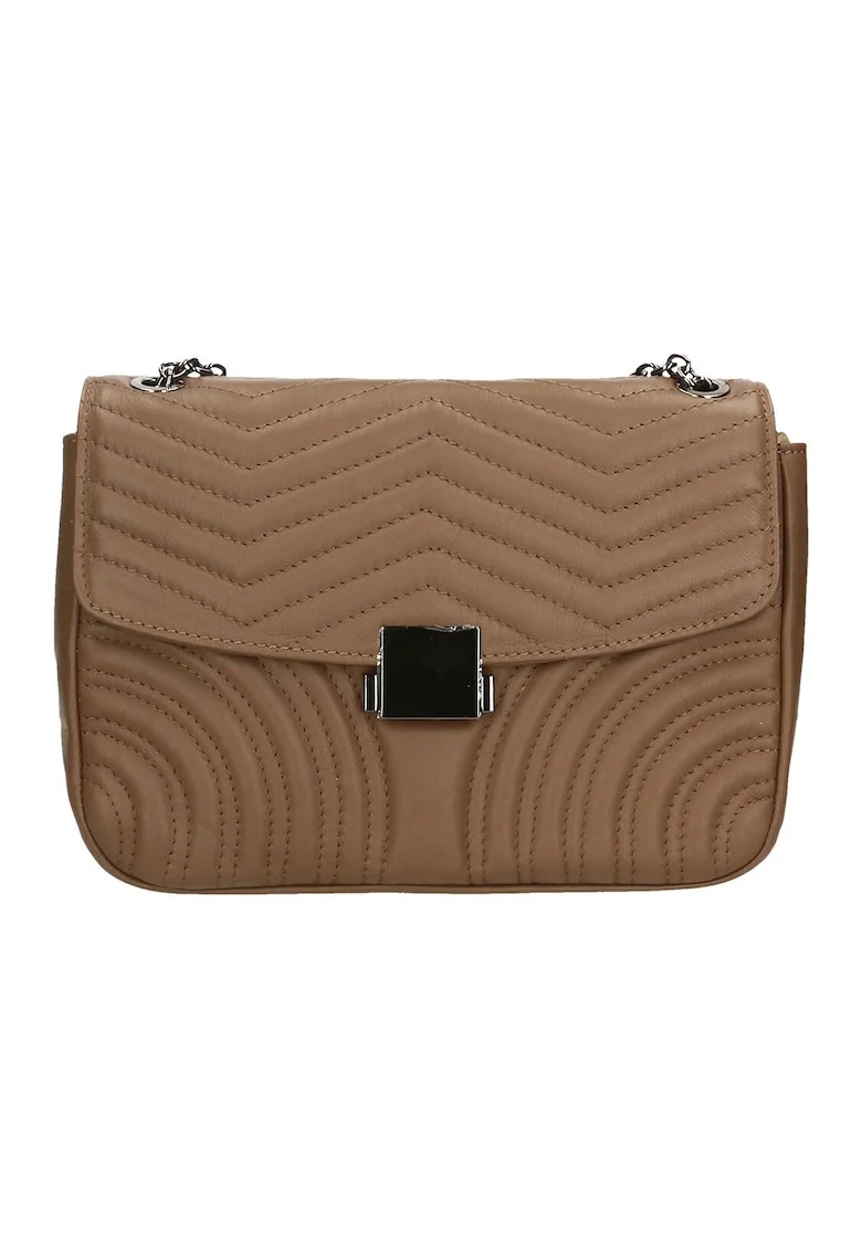 Geanta crossbody din piele cu garnituri cusute, Maro taupe