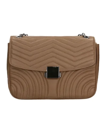 Geanta crossbody din piele cu garnituri cusute, Maro taupe