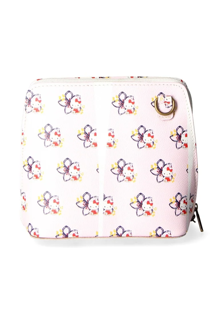 Geanta crossbody din piele cu model cu Hello Kitty, Roz