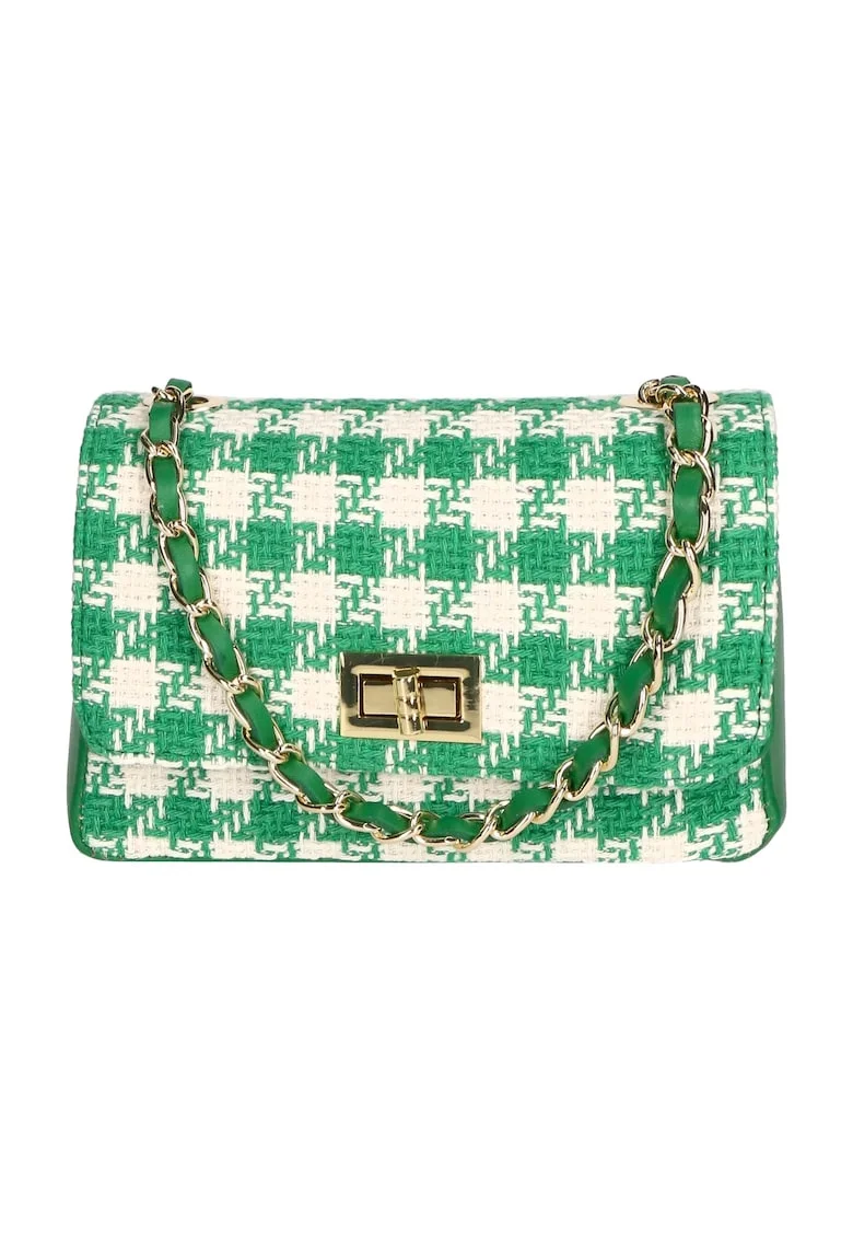 Geanta crossbody din piele si material textil cu model, Verde