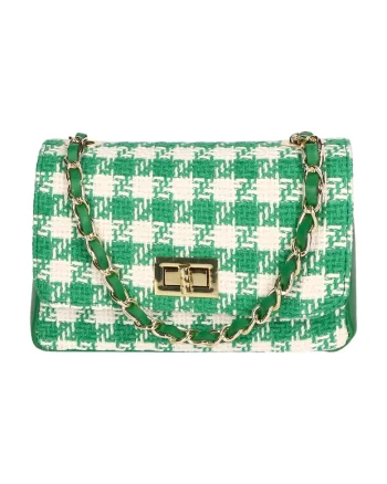 Geanta crossbody din piele si material textil cu model, Verde