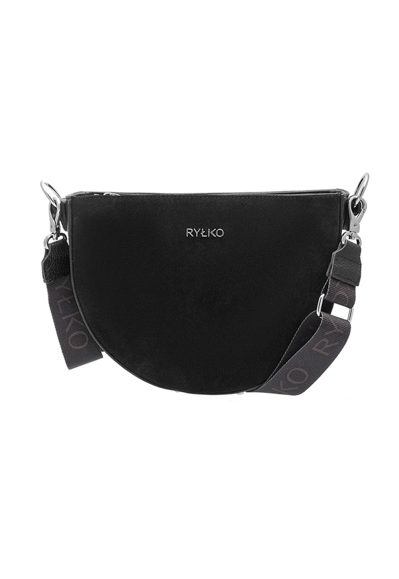 Geanta crossbody de piele cu logo, Negru