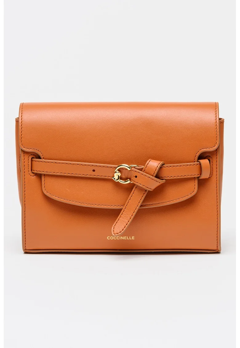 Geanta crossbody de piele cu bareta decorativa Sabine, Portocaliu inchis
